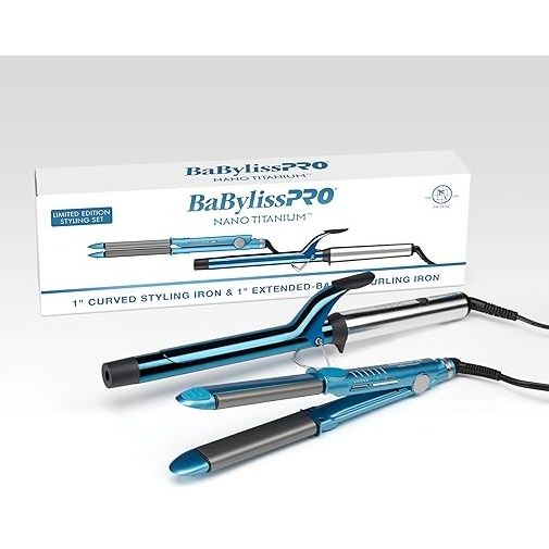 BabylissPro Nano Titanium Curved Styling Iron 1" & Extended Barrel Curling Iron 1"