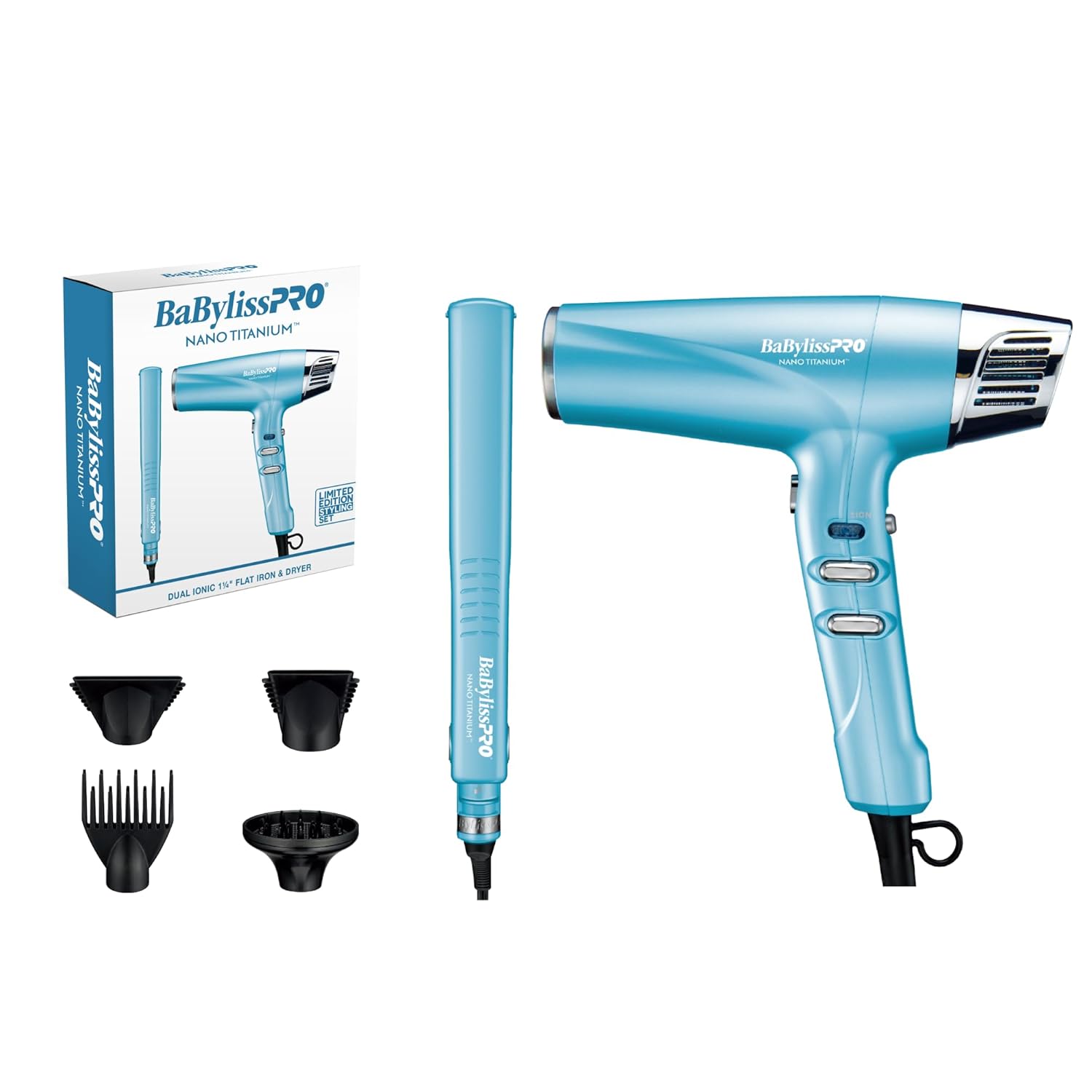 BabylissPRO Nano Titanium Dual Ionic 1 1/4" Flat Iron & Dryer Prepack - BNT9100 & BNT9125TUC