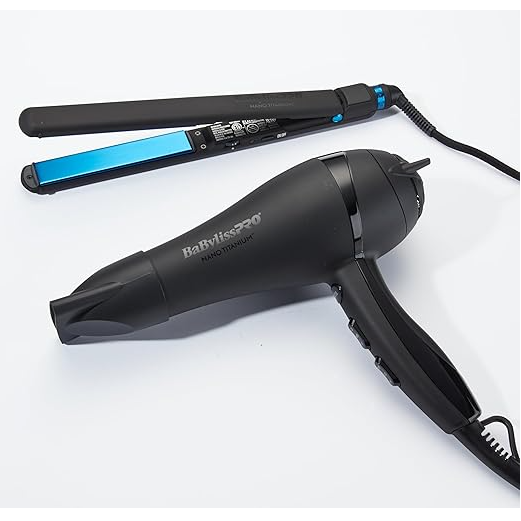 BaBylissPRO Nano Titanium Ionic Dryer& 1' Ultra-Thin Flat Iron