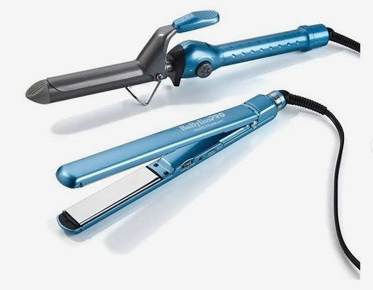 Nano Titanium 1 1/4" Spring Curl Iron & 1" Ultra-Thin Flat Iron 1"