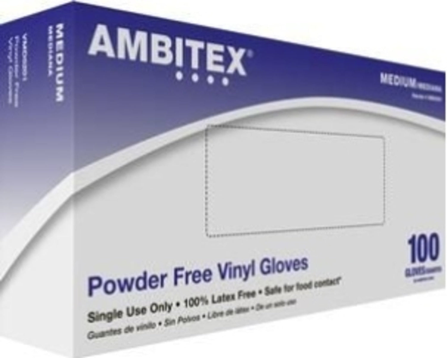 Ambitex VLG5201 Vinyl Gloves, Large, Clear, Powder-Free, Box of 100