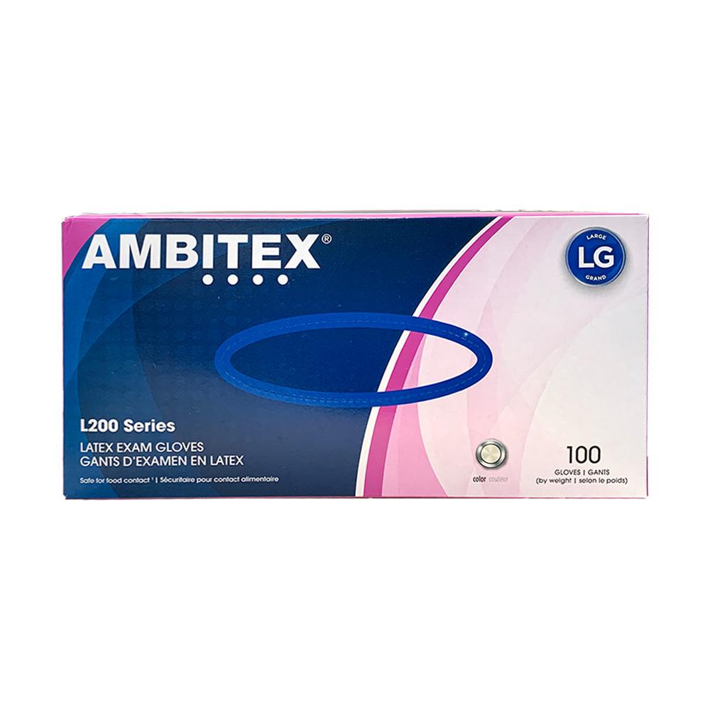 Ambitex L200 Latex Exam Gloves White Large, 100 ct