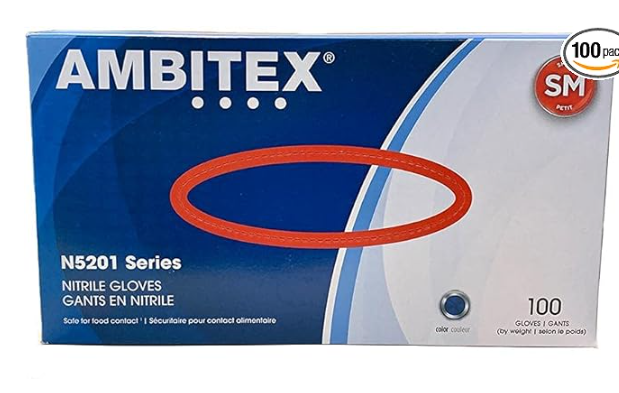 Ambitex Nitrile Gloves Powder Free Small, Blue 100 Ct