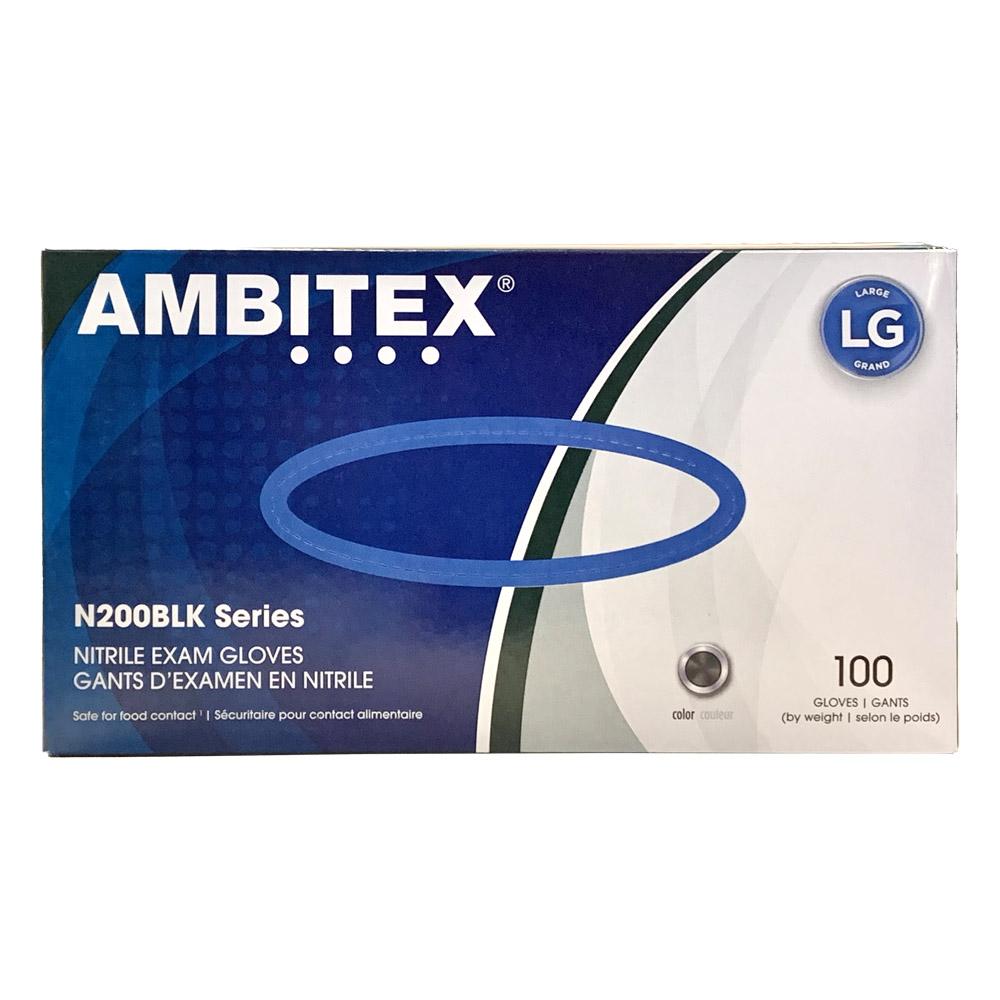 Ambitex NLG200BLK Nitrile Gloves, Large, Black- 100ct