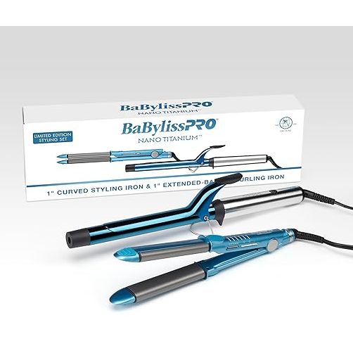 BaBylissPRO Nano Titanium Flat Iron Hair Straightener, 1" Curved Styler