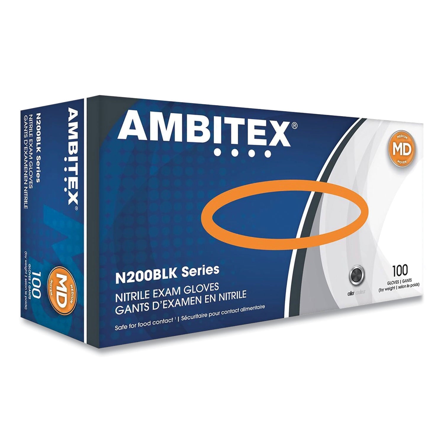 AMBITEX N200 SERIES POWDER-FREE NITRILE GLOVES, MEDIUM, BLACK, 100 Box