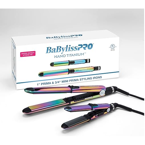 BabylissPro Nano Titanium PRIMA Stainless Steel Styling Irons 1' and 3/4"-Rainbow