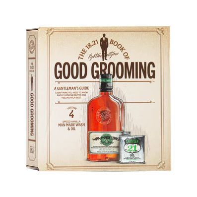 18.21 Man Made - Volume 4: Faux Book Gift Set..Wash 18oz Spiced Vanilla & Oil - Beard, Hair & Skin Oil 2oz Sweet Tobacco