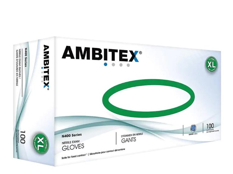 Ambitex NXL400 Nitrile Gloves, X-Large, Dark Blue,100ct