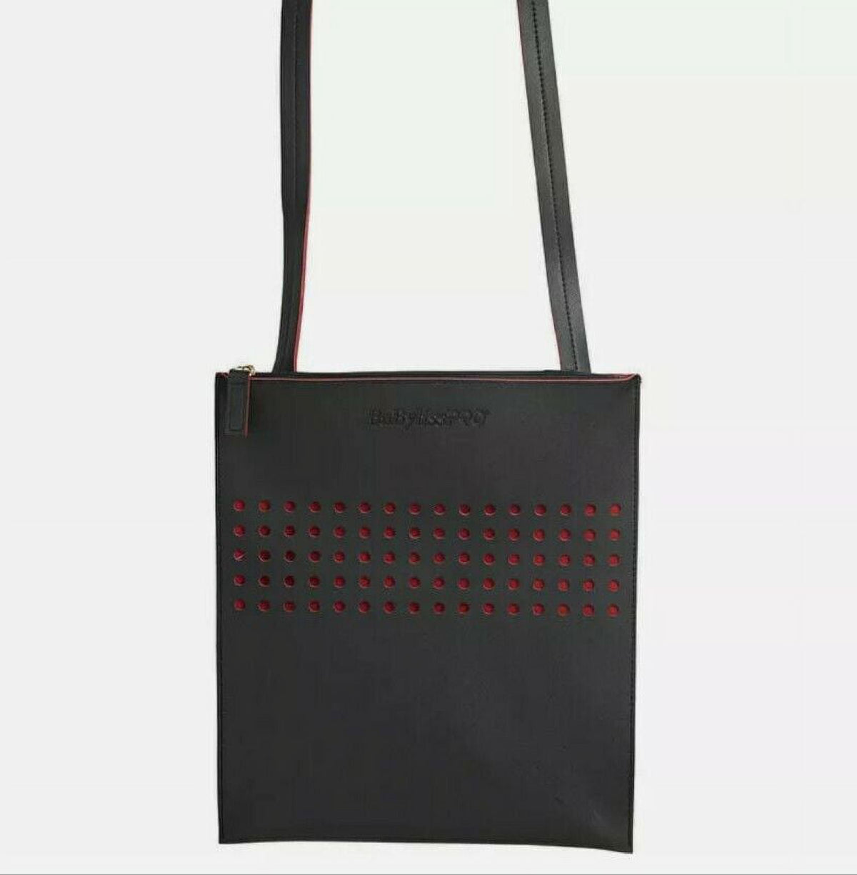 BaBylissPRO Rapido Women's Crossbody Bag, Faux-Leather, 10.5" W x 12.5" H, Black & Red