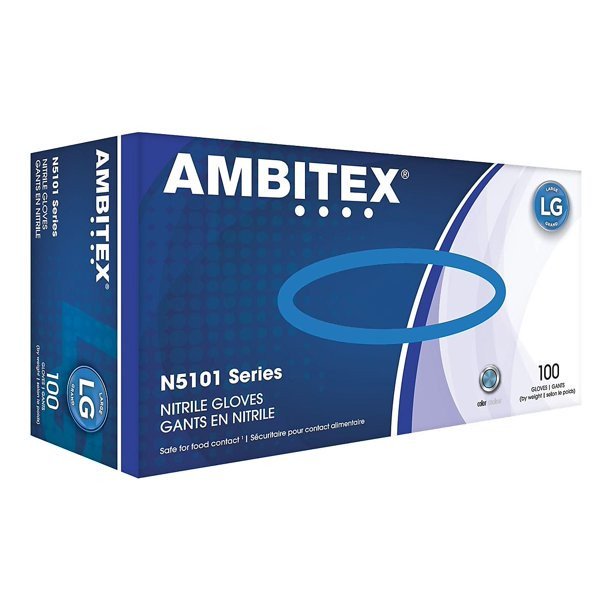 Ambitex NLG5101 Nitrile Gloves, Large, Blue 100ct