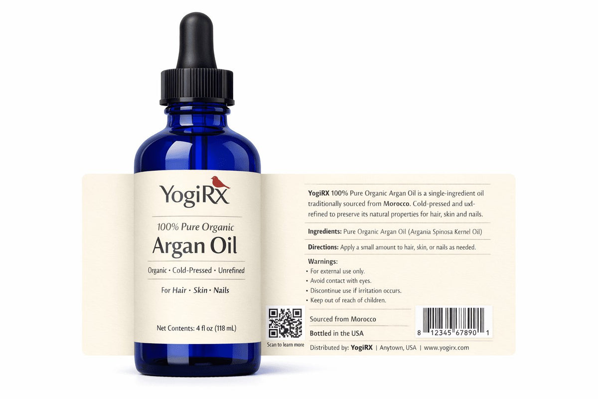 YogiRX 100% Pure Organic Argan Oil for Hair, Skin & Face, Moisturizing Facial and Hair Oil