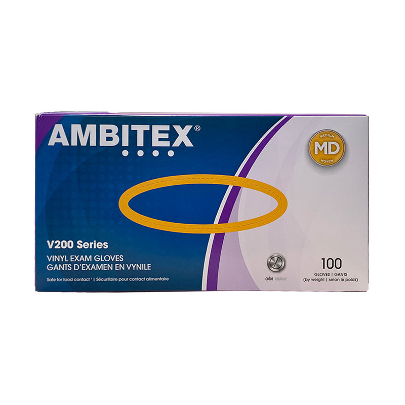 Ambitex VMD200 Vinyl Gloves, Medium, Clear, 4 Mil, 100ct